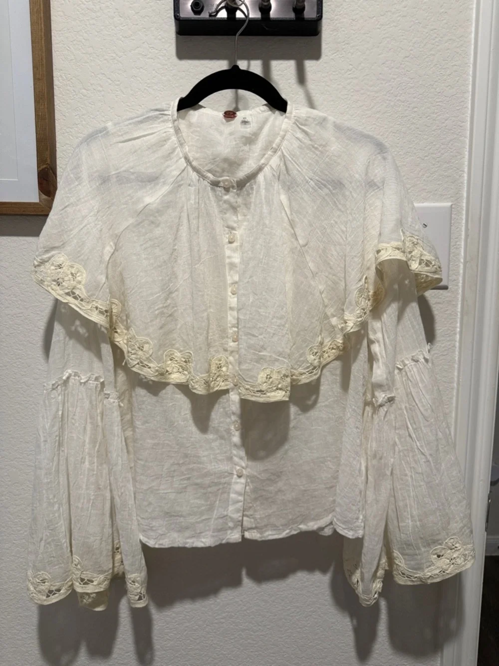 Free People One Riley Battenburg Lace Blouse in Ivory Size Medium NWOT - Picture 1 of 6